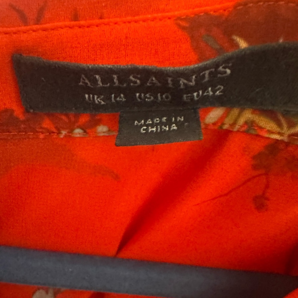 ALLSAINTS Bernie Melisma Red Printed Button Down Blouse Size 10 - Picture 5 of 7